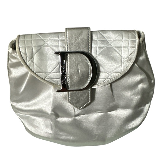 Dior Silver Quilted cosmetic bag silver hardware satin soft bag so cute - Picture 1 of 5